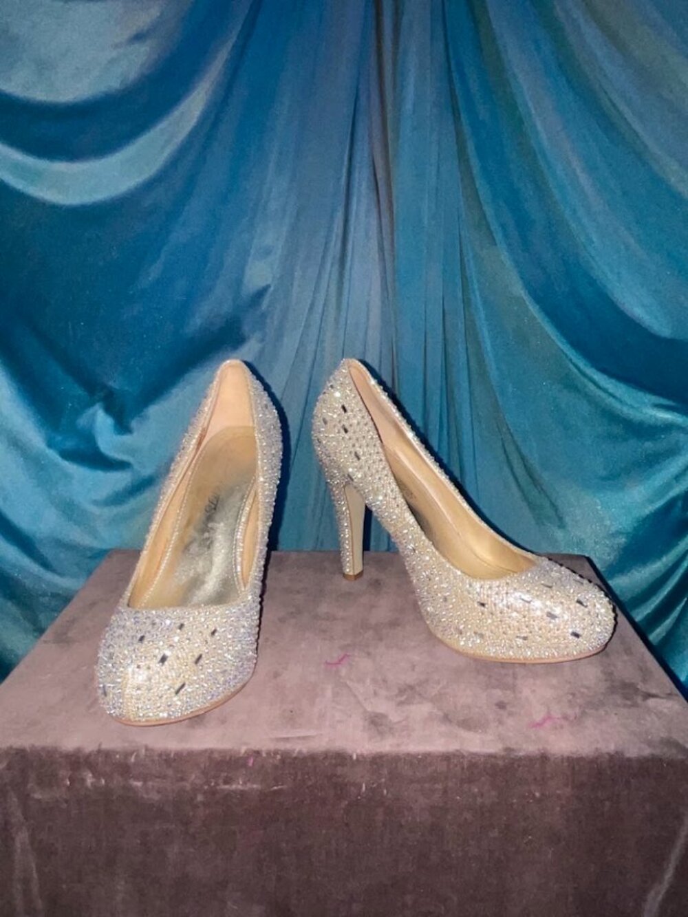 Champagne Rhinestone Glitter Platform Pumps